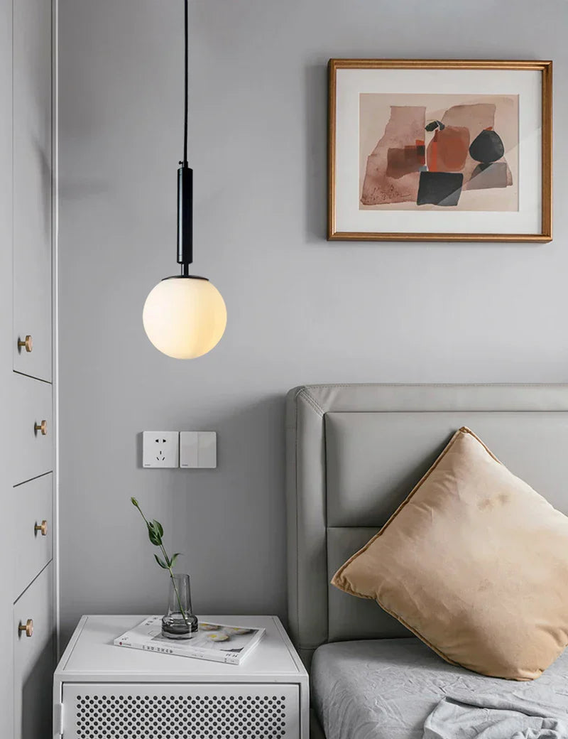 Glass Ball LED Pendant Light for Bedroom and Bar, Modern Globe Hanging Ceiling Lamp