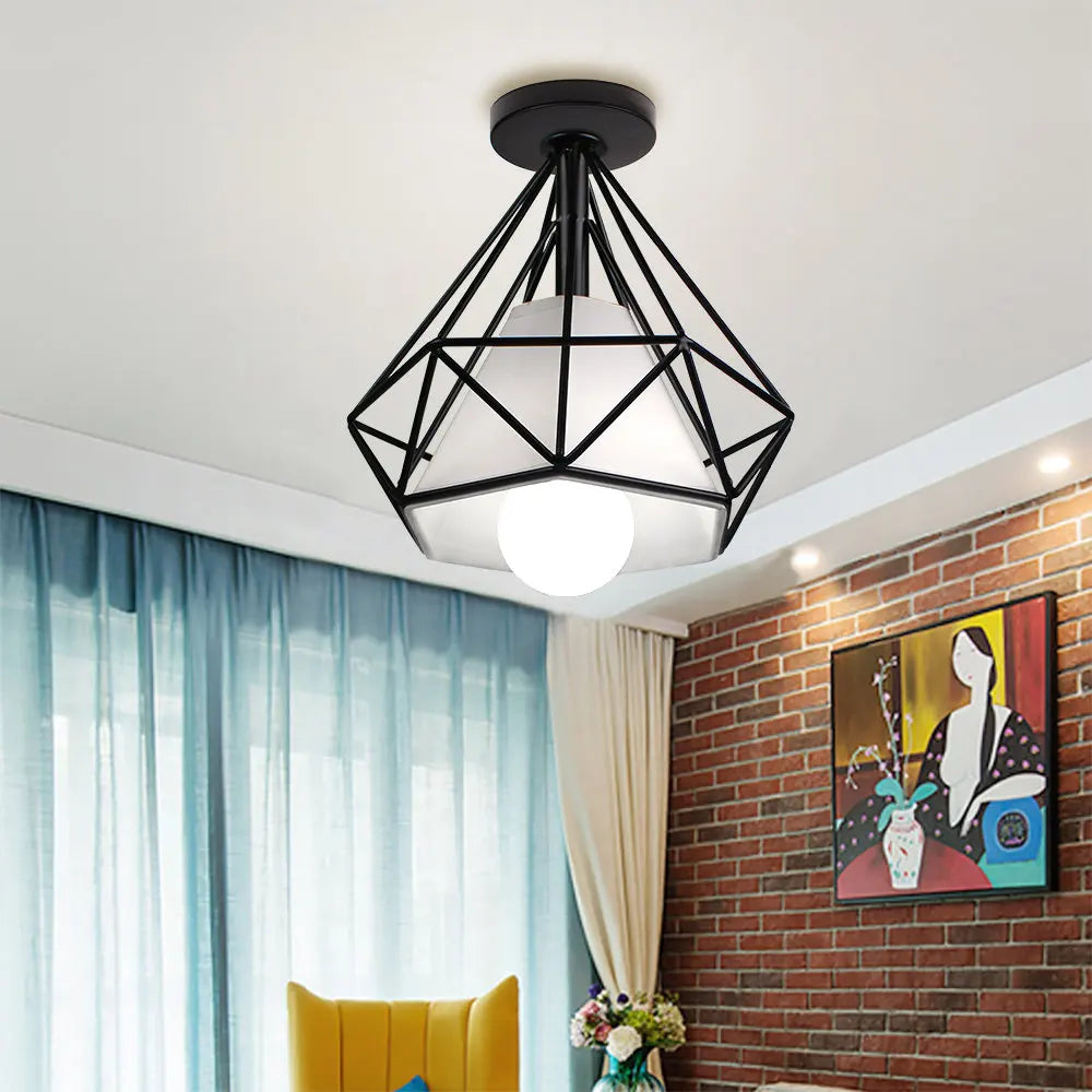 Iron Cage Ceiling Light Fixture Retro Nordic Design Home Kitchen Lamp