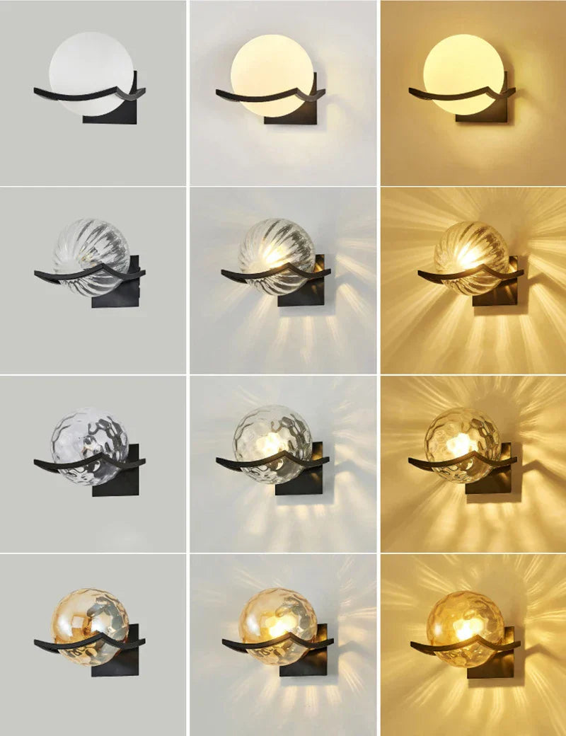 Moon Glass Wall Lamp for Bedroom Decoration - LED Night Light Fixtures