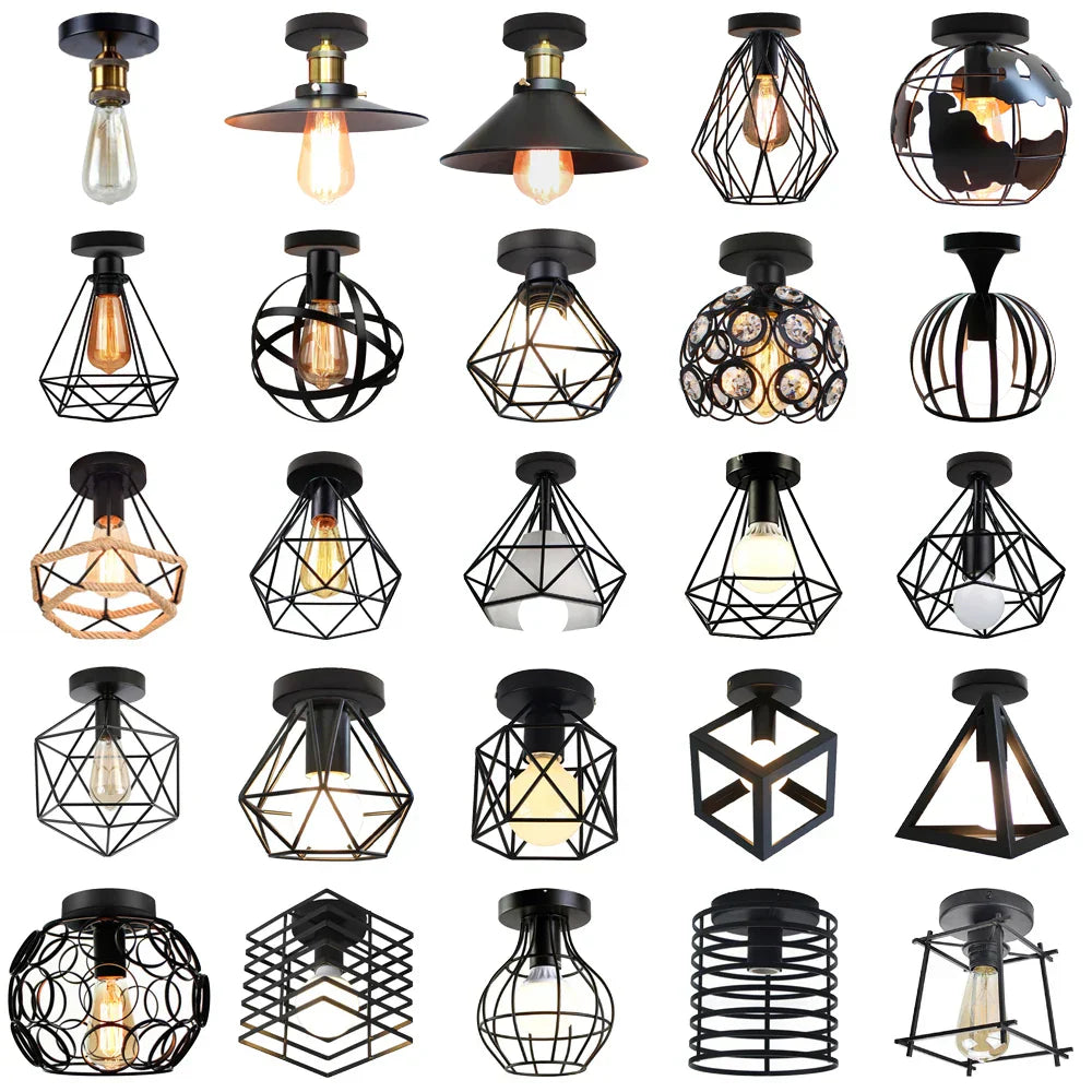 Vintage Industrial LED Ceiling Light Shade for Living Room Kitchen Cage Home Decor