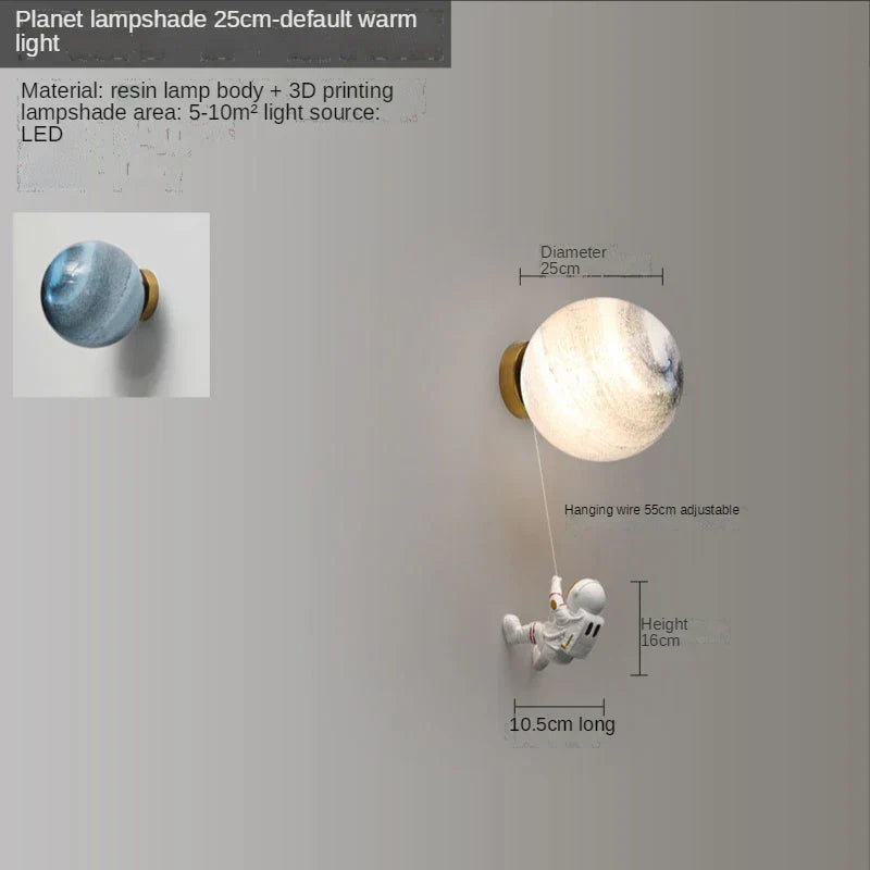 Astronaut Moon Wall Lamp: Creative 3D Printing Light for Kids' Bedroom.