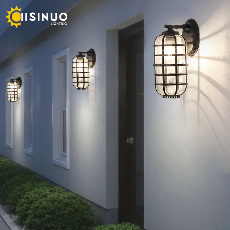 Retro Vintage Black Glass Outdoor Wall Sconce Luminaire