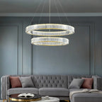 Luxury Crystal LED Chandelier: Dimmable Circle Droplight for Villa Stairs & Living Room