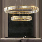 Luxury Crystal LED Chandelier: Dimmable Circle Droplight for Villa Stairs & Living Room