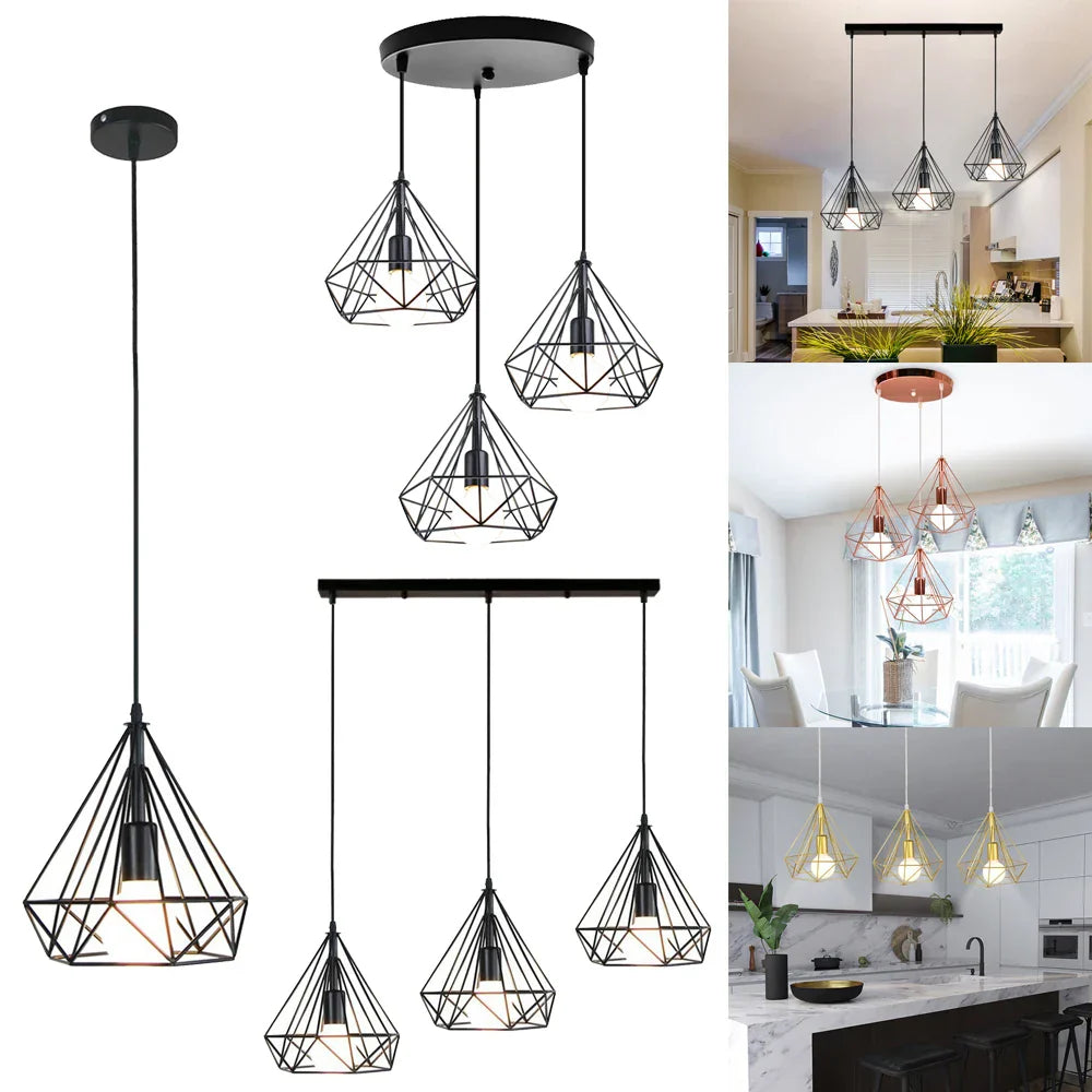 Industrial LED Pendant Light Vintage Loft Cage Hanging Lamp for Home Decor