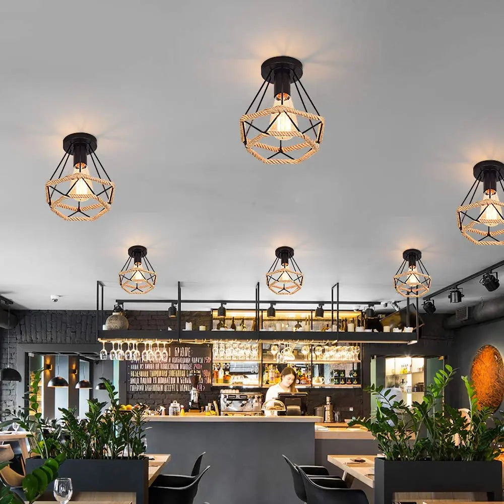 Vintage Industrial LED Ceiling Light Shade for Living Room Kitchen Cage Home Decor