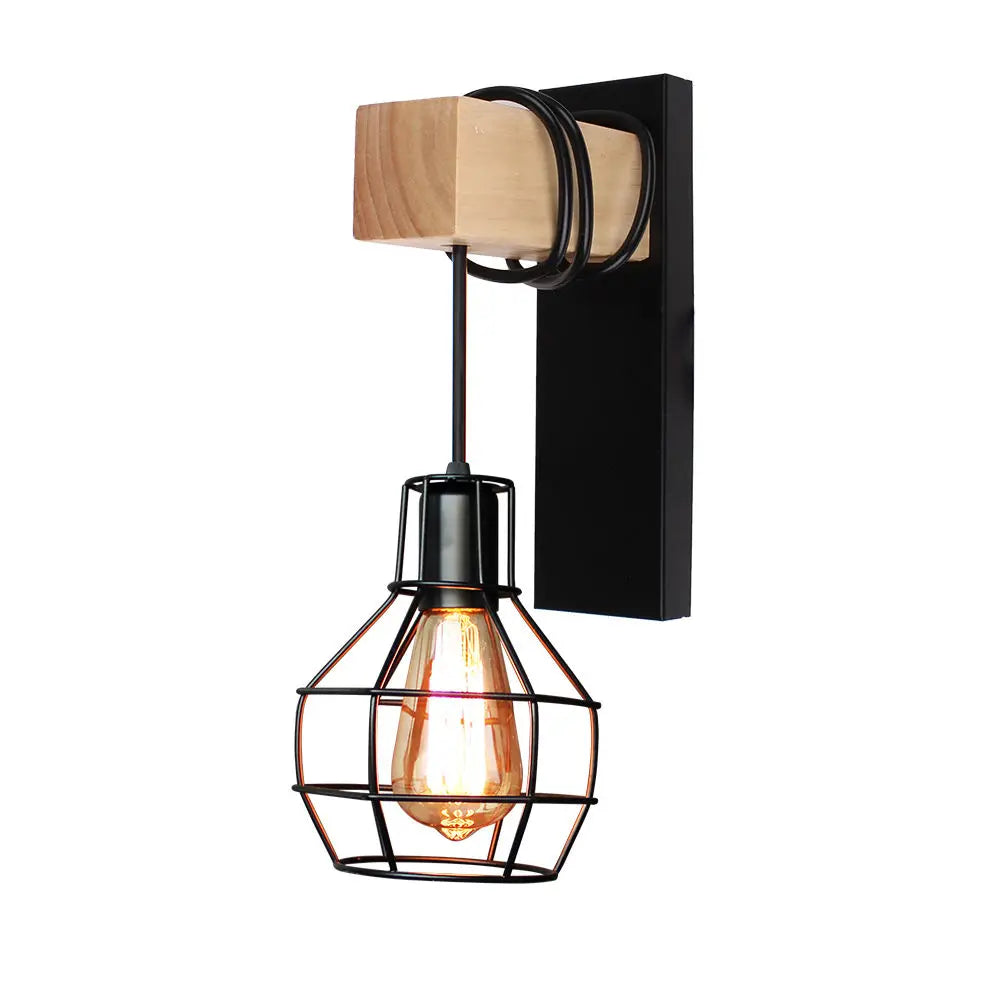 Industrial Iron Wood Wall Lamp E27 Modern Nordic Sconce by for Home Decor Bedroom