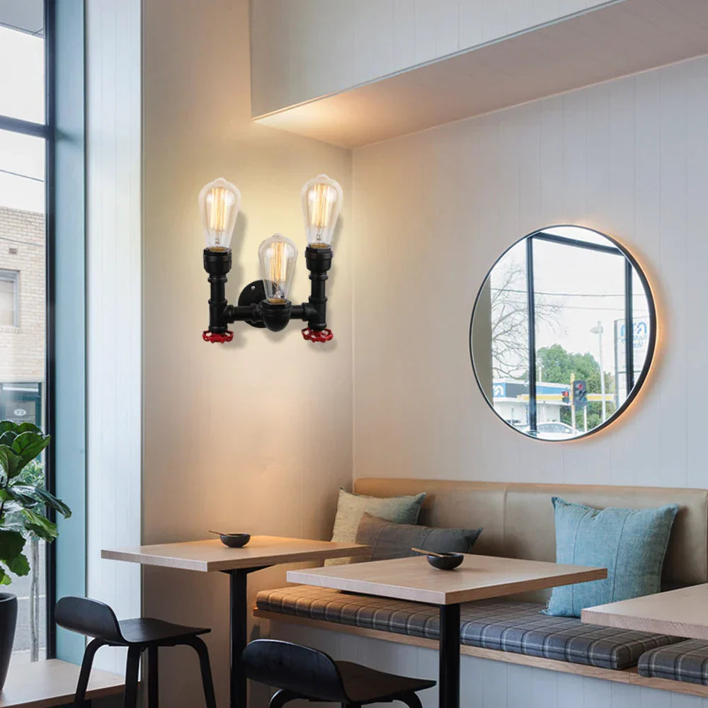 Retro Industrial Iron Water Pipe Wall Light Sconce for Home Bar Restaurant Decor