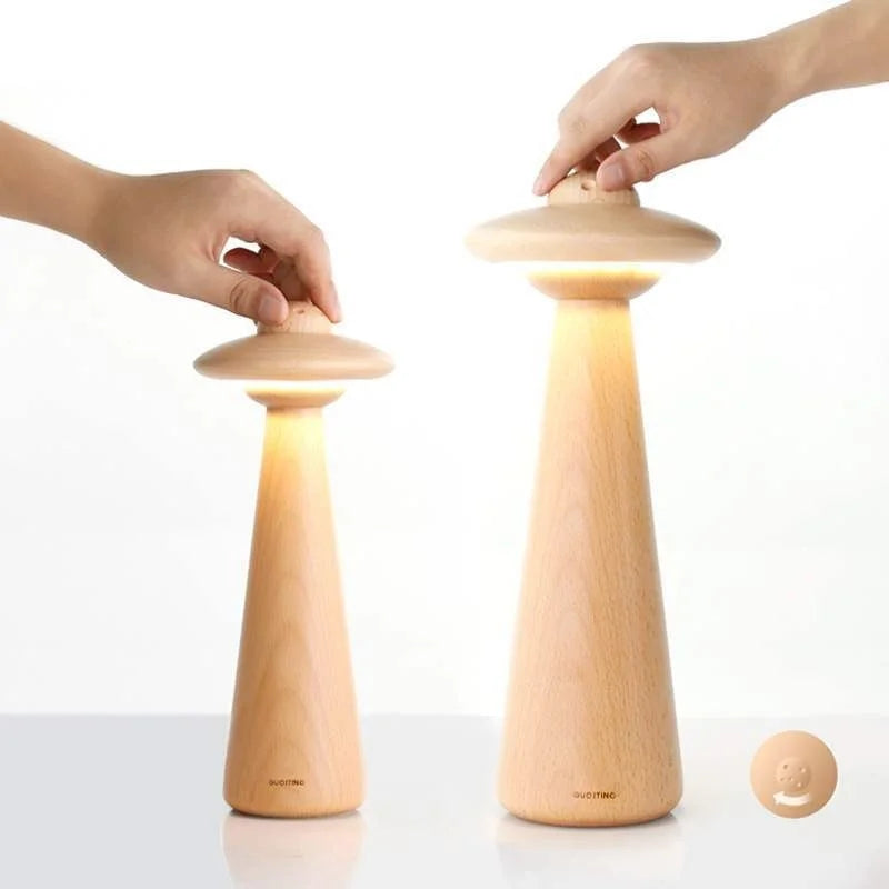 Kids UFO Wood LED Table Lamp: Modern, Dimmable, Cartoon Design, Ideal for Children's Bedroom