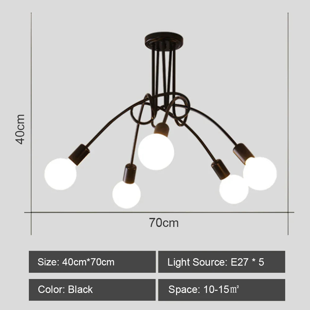 Modern Rod Iron Sputnik Chandelier Vintage Ceiling Lamp for Home Lighting