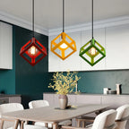 Geometric Cube Pendant Lights Trio Metal Shades Square Ceiling Lamps
