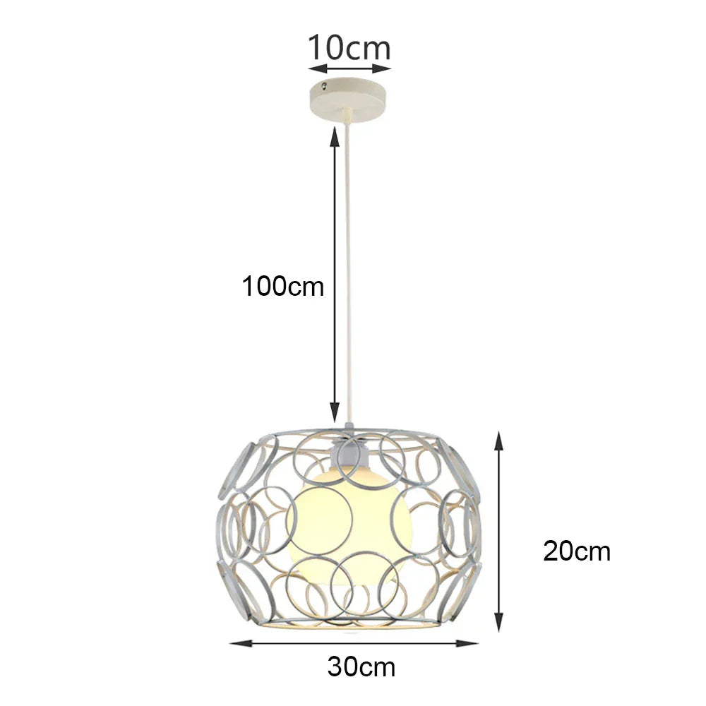 White Cage Industrial Pendant Light Fixture - Modern Loft Hanging Lamp