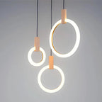 Wooden Ring LED Chandelier for Staircase and Dining Room Lighting