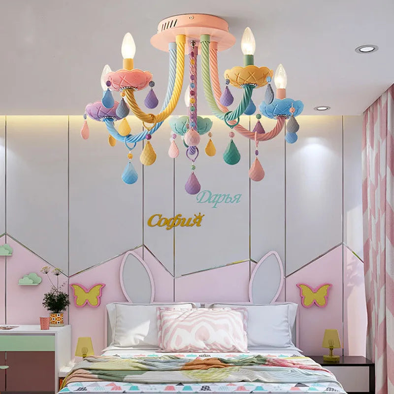 Crystal Princess Chandelier for Children's Bedroom - Rainbow Makaron Lamps