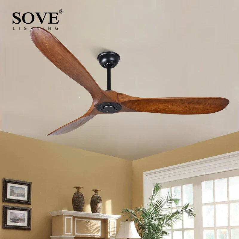 60" Industrial Wooden Ceiling Fans Remote Control Ventilateur De Plafond
