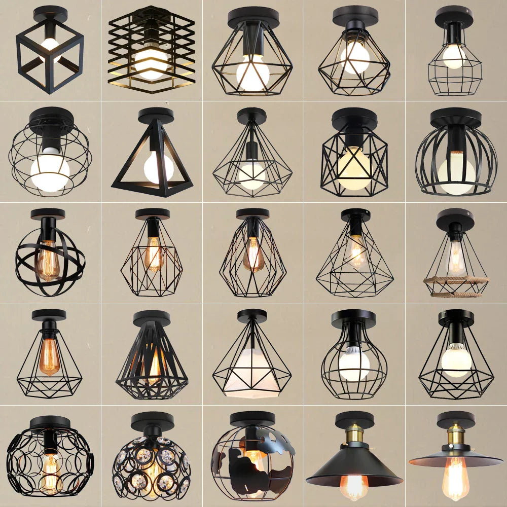 Iron Cage Ceiling Light Modern Nordic Retro Black Loft E27 Home Lighting