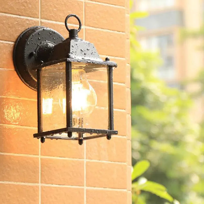 Black Finish Wall Lantern with Frosted Glass Shade for Outdoor Use