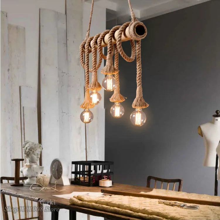 Bamboo Pendant Lights: Vintage Loft Lighting Fixtures for Kitchen, Cafe, Bar.