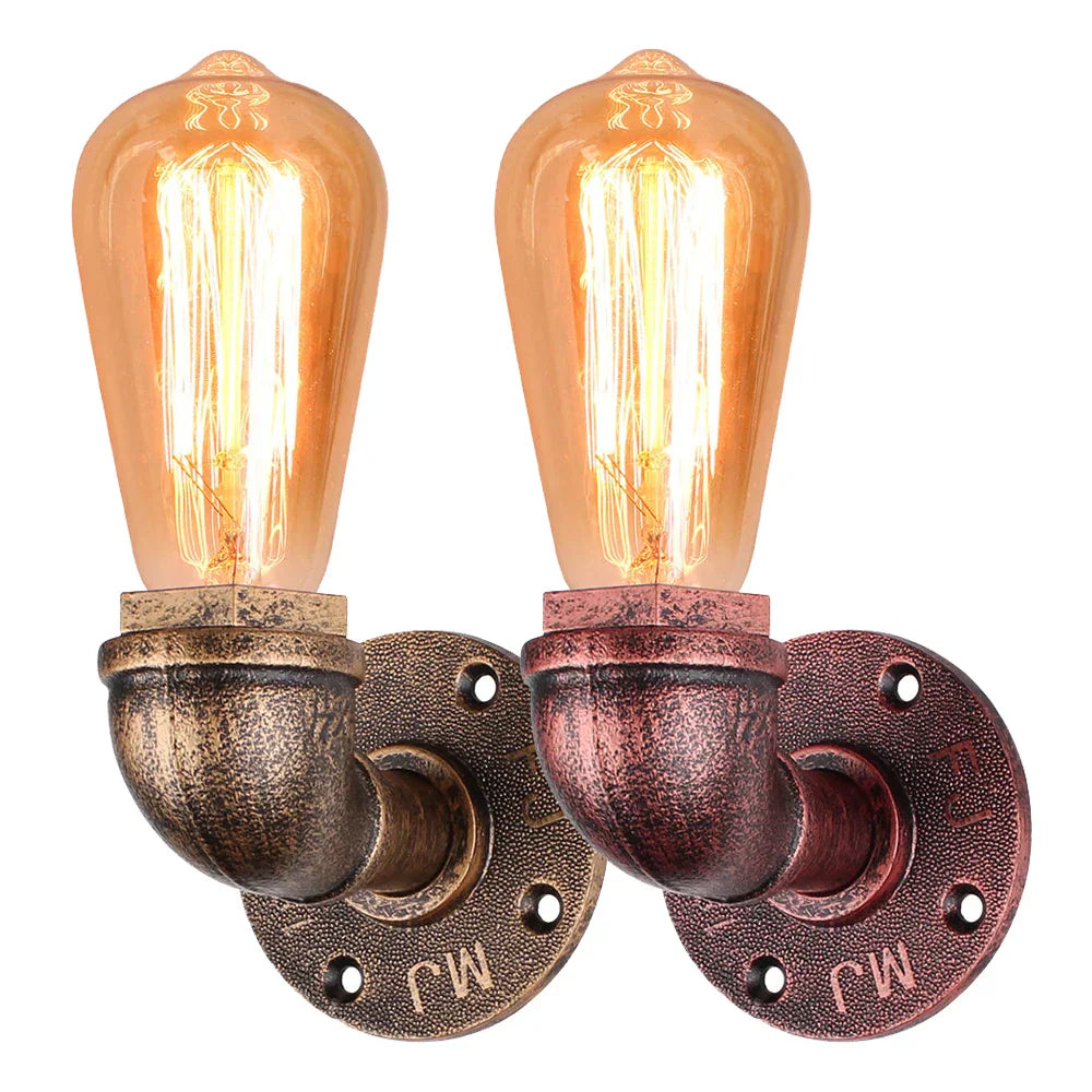 Retro Water Pipe Wall Sconce Vintage Loft E27 Light Fixture Bar Home Decor