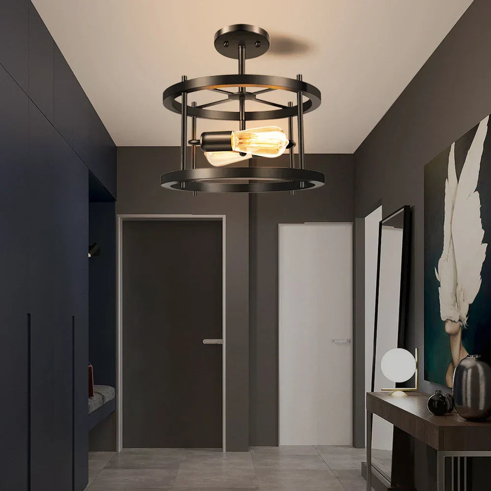 Round Iron Ceiling Lamp for Bedroom Kitchen Living Room Industrial Lighting