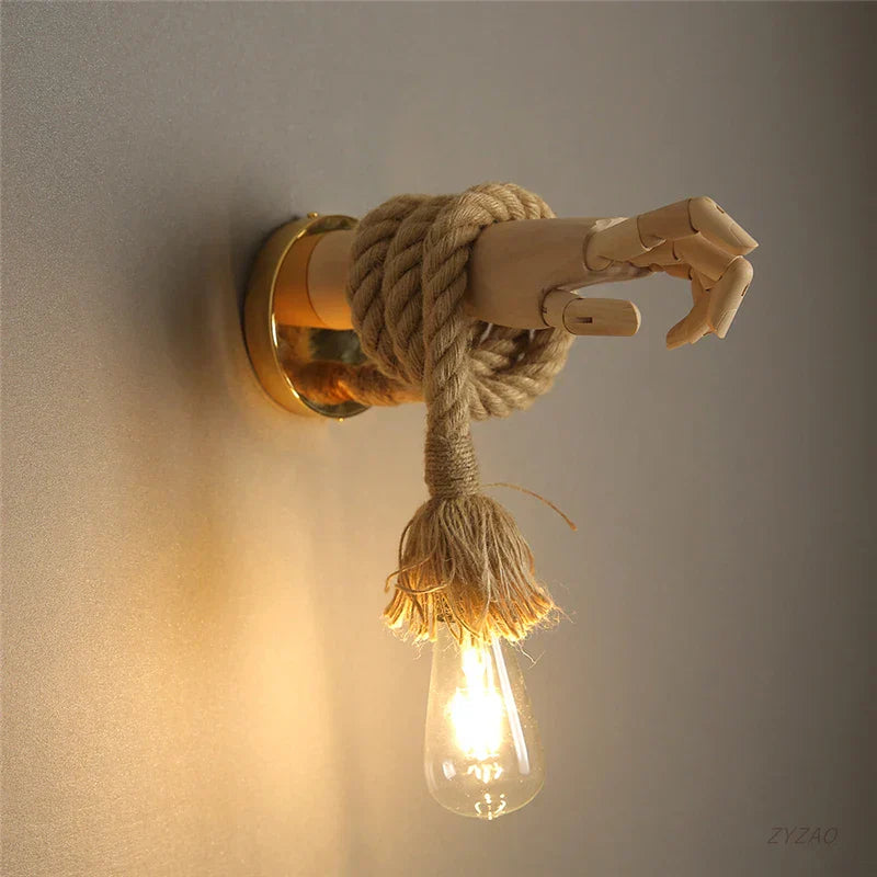Hand Shape Hemp Rope Wall Light for Corridor Bar Restaurant, E27 Wall Decoration Lamp