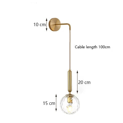 Round LED Glass Wall Lamp Scandinavian Bedside Reading Light E27