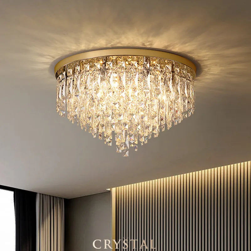 Modern Bedroom Crystal Ceiling Lamp Gold/Chrome Steel LED Lights