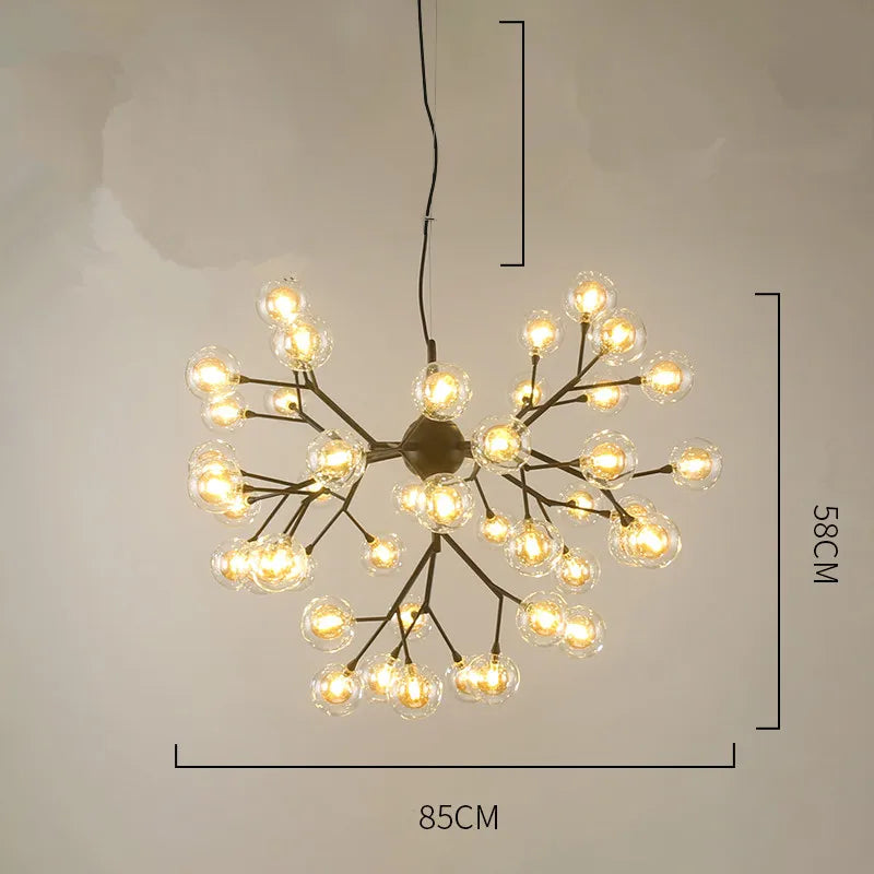 Heracleum Firefly Glass Ball Chandelier: Gold Luxury Lighting for Dining Kitchen Staircase