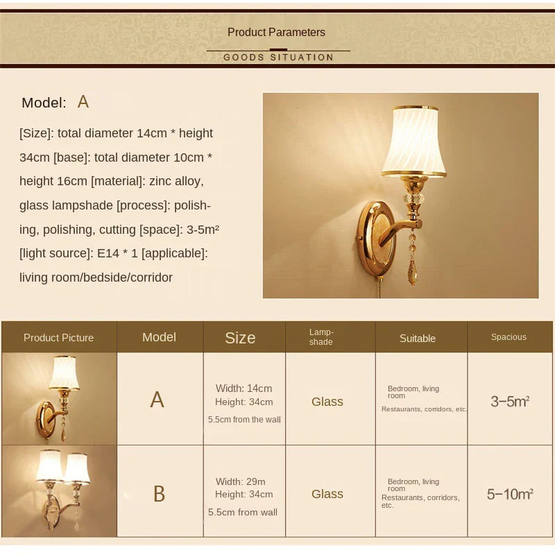 Nordic Glass Shade LED Wall Lamp with Switch for Living Room Bedroom