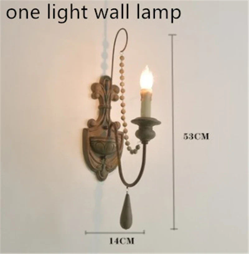Vintage Wood Bead Wall Sconce Farmhouse Lighting