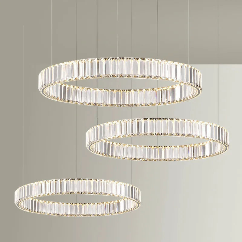 Luxury Crystal LED Chandelier: Dimmable Circle Droplight for Villa Stairs & Living Room