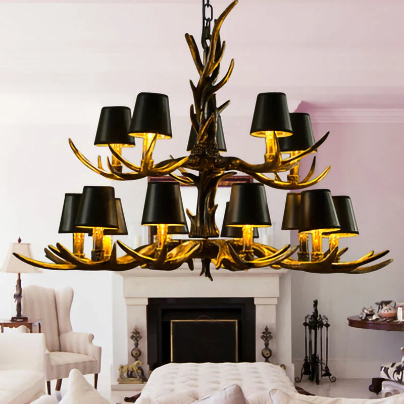 Antler Chandelier: Retro Resin Pendant Lamp for Living Room, Modern Rustic Lighting