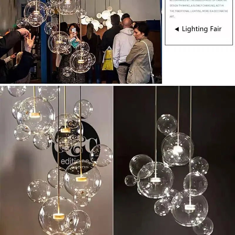Bubble Glass LED Chandelier for Kids Room Kitchen Office Restaurant