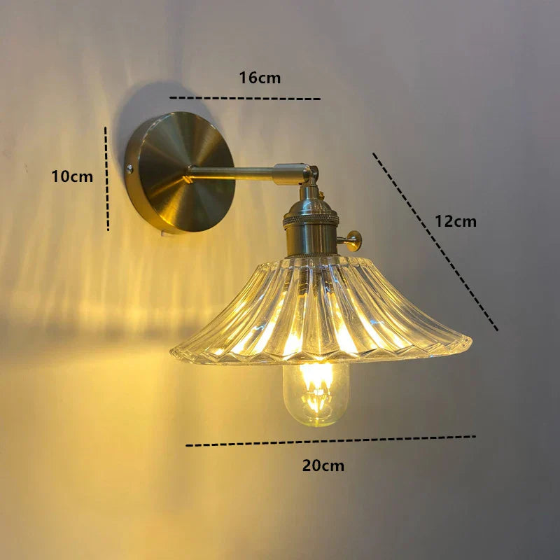 Nordic Glass Wall Lamp Rotatable Brass Bedside Sconce Light Fixture by Afralia™