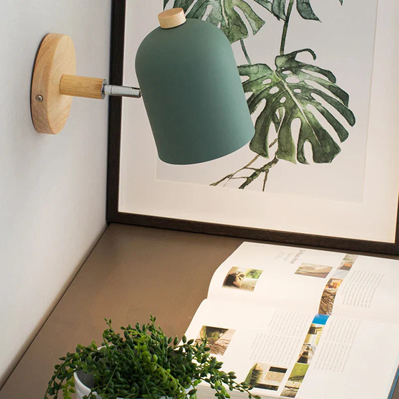 Nordic Wooden Wall Sconce Bedside Lamp for Bedroom Reading, 6 Macaroon Colors