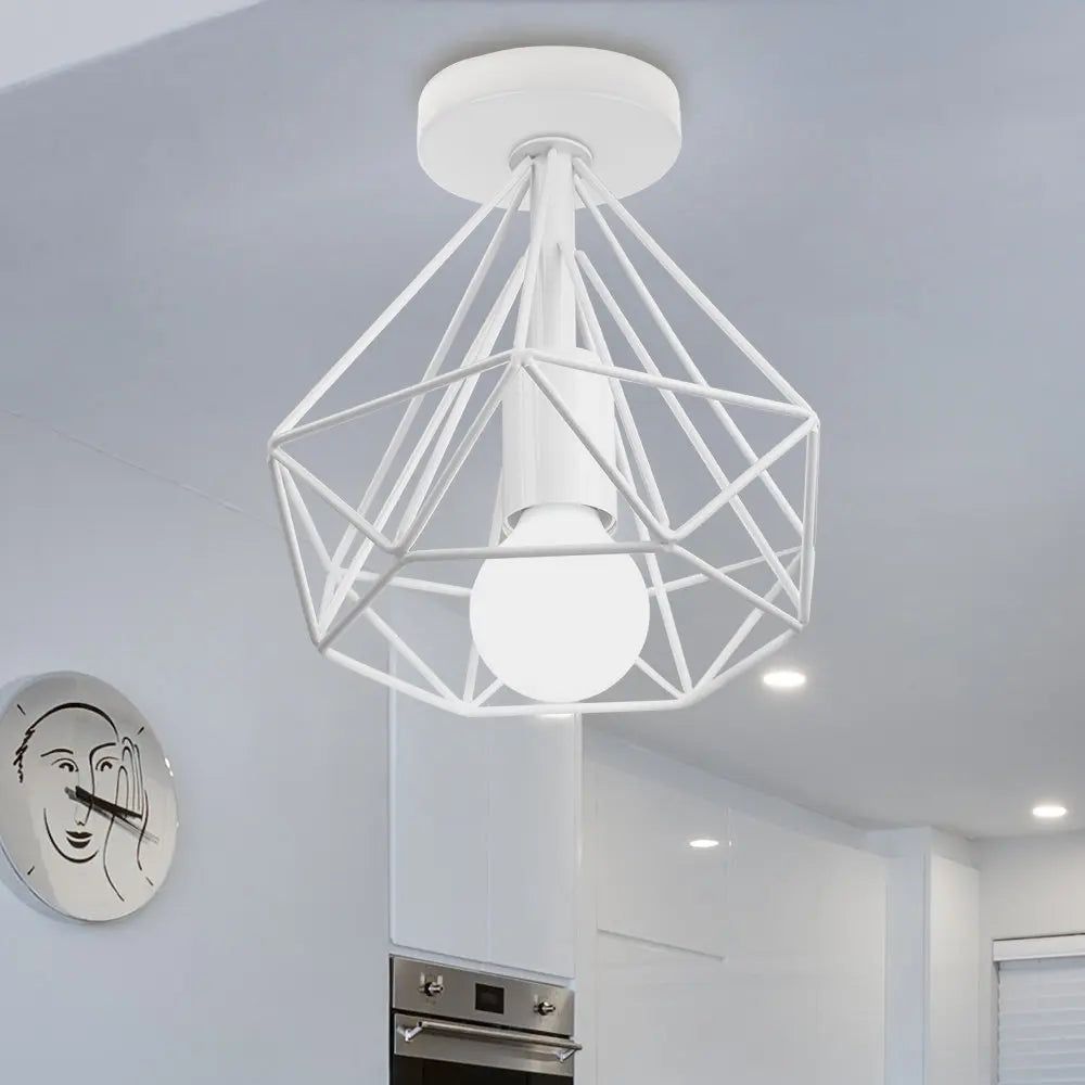 Iron Cage Ceiling Light Fixture Retro Nordic Design Home Kitchen Lamp