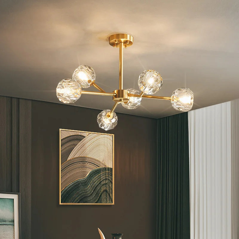 Modern Golden Crystal Chandelier for Living Room, Dining, Bedroom - Luxury Molecular Ceiling Pendant Lamp