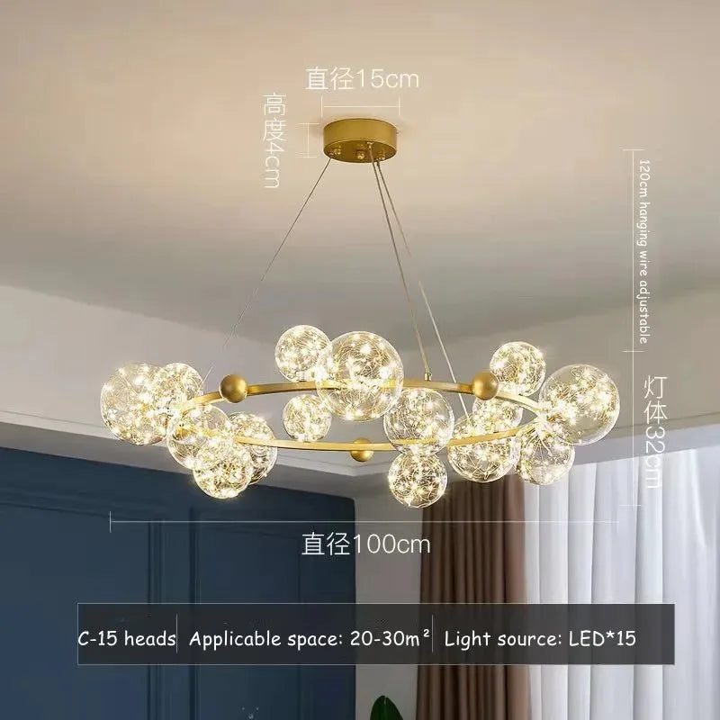 Nordic Glass Bubble LED Chandelier: Modern Parlor Dining Room Lighting for Romantic Atmosphere