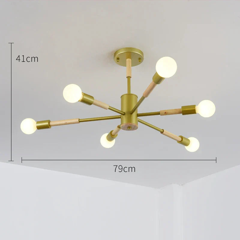 LED Wooden Ceiling Lights w/ E27 Bulb for Modern Livingroom & Bedroom