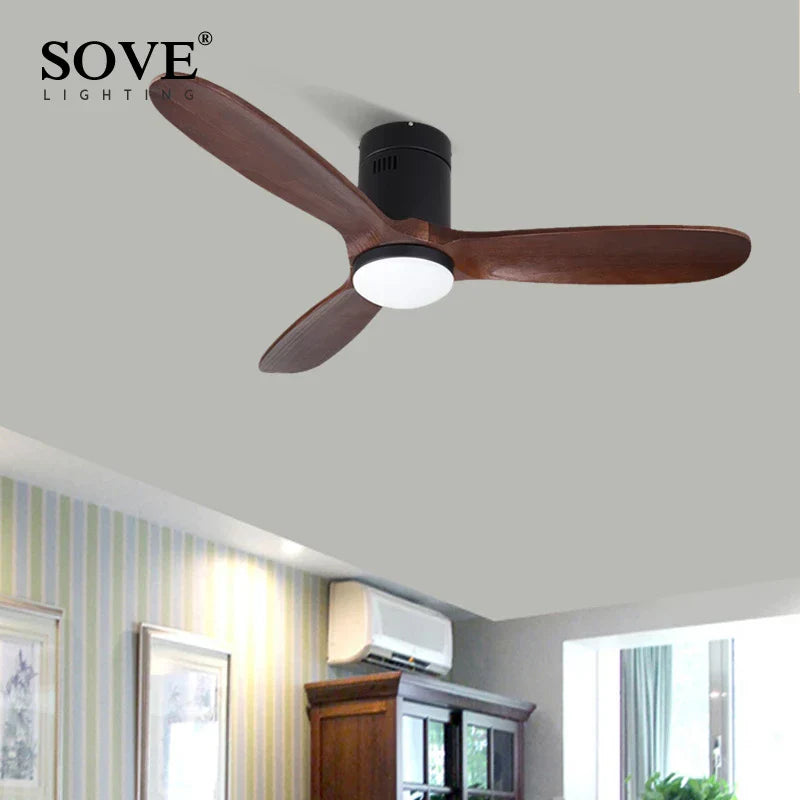 48" Brown Wood Ceiling Fan with Light, Remote Control, Vintage Retro Style