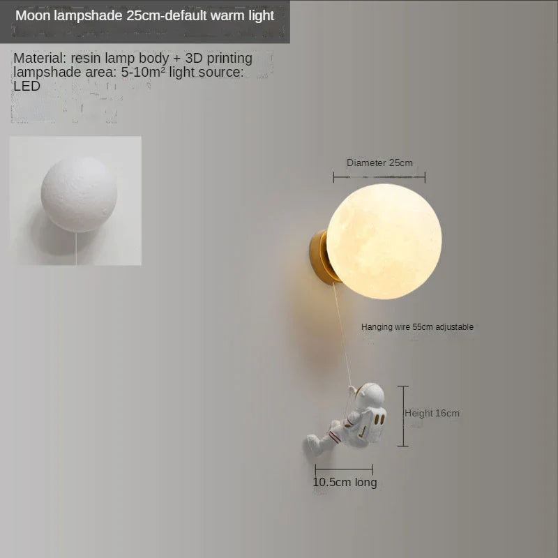 Astronaut Moon Wall Lamp: Creative 3D Printing Light for Kids' Bedroom.