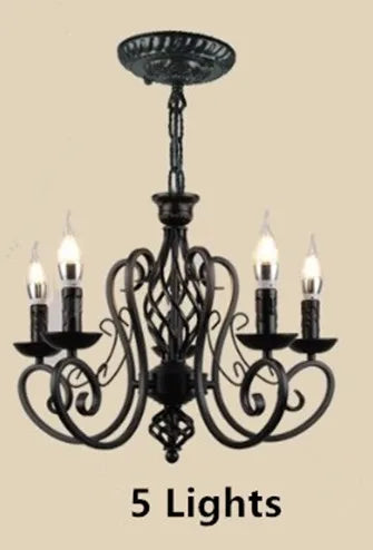 Black Wrought Iron Loft Chandelier for Living Room, Bar, Restaurant - Retro Industrial Style