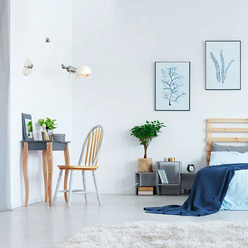 Swing Arm LED Wall Lamp Adjustable White Black Bedside Study Loft Vintage Reading Light