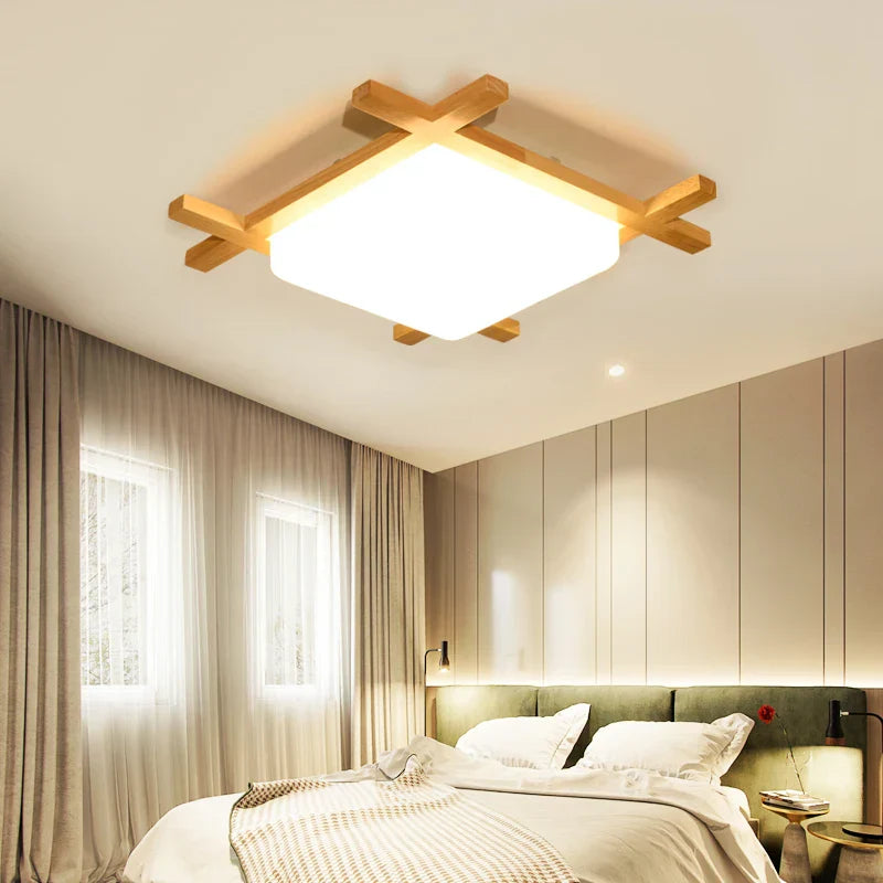 Wood Lampshades Flush Mount Ceiling Light for Living Room Bedroom