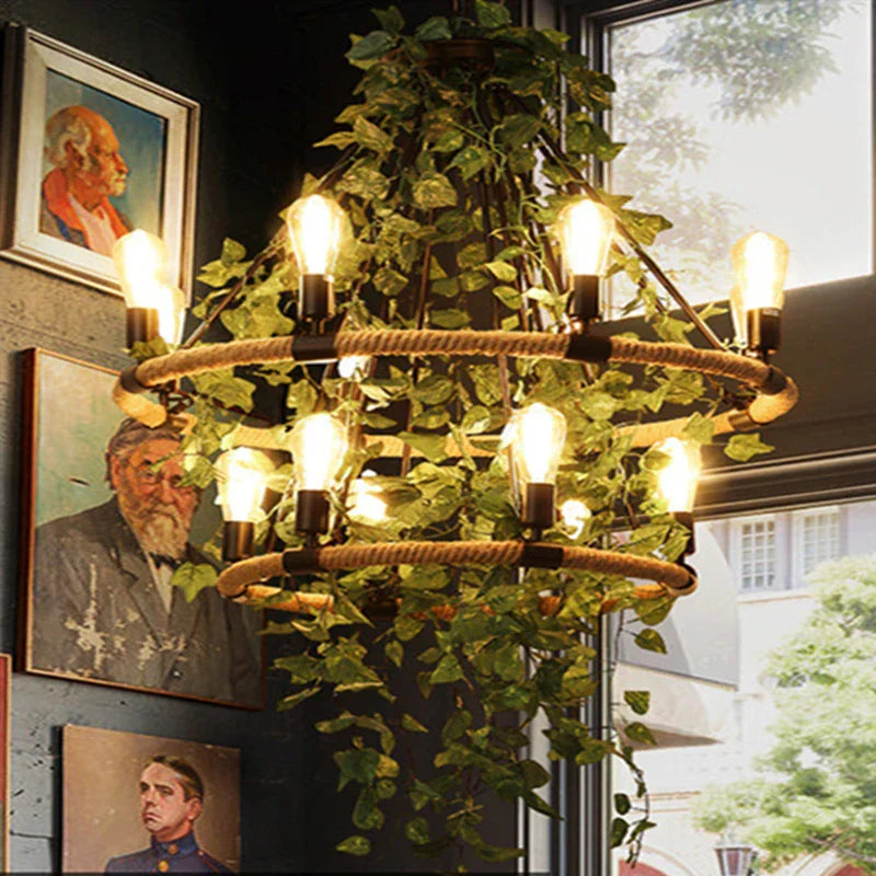 Green Leaf Chandelier: Multi Heads Simulation for Bar, Milk Tea Shop, Corridor Lighting