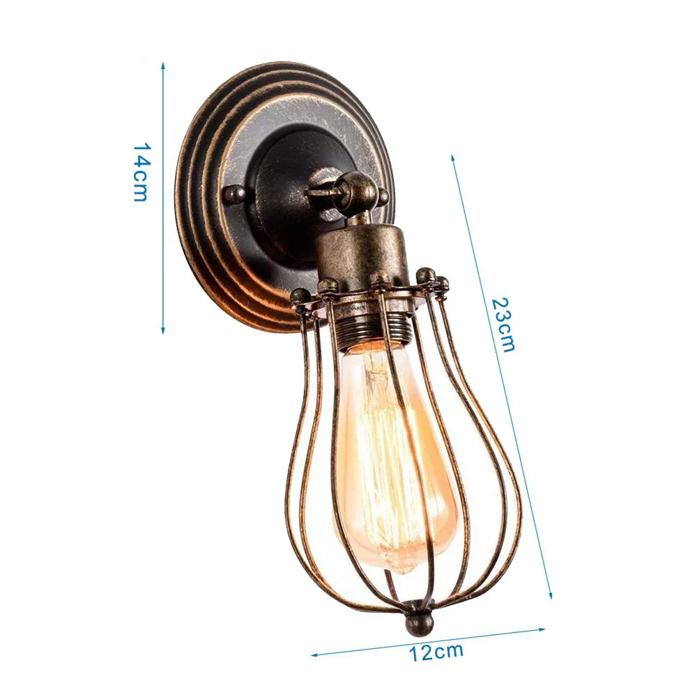 Adjustable Industrial Wall Light Rustic Wire Metal Cage Sconce