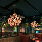 Green Plants Cherry Blossoms Chandelier, Elegant Pendant Lamp for Bar and Restaurant