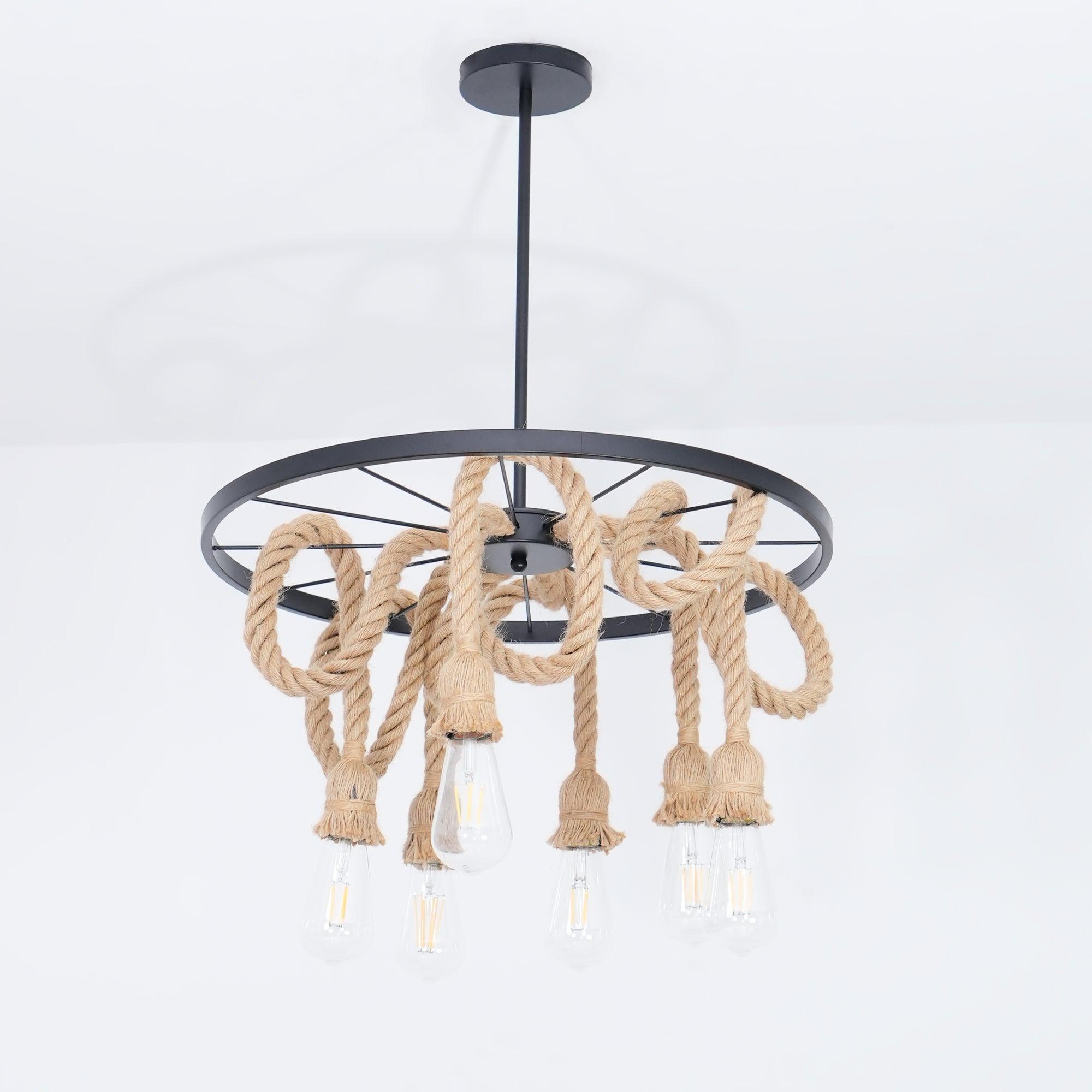 Hemp Rope Industrial Six Head Chandelier