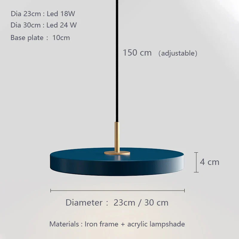 Nordic Round Metal LED Pendant Lights for Kitchen Island Ceiling - Black/White/Blue