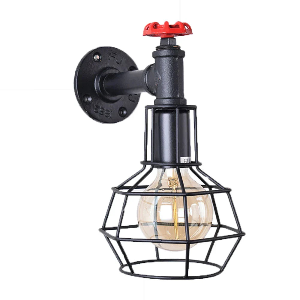 Vintage Industrial Iron Rust Wall Lamp Retro Cage Sconce for Living Room